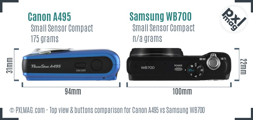 Canon A495 vs Samsung WB700 top view buttons comparison