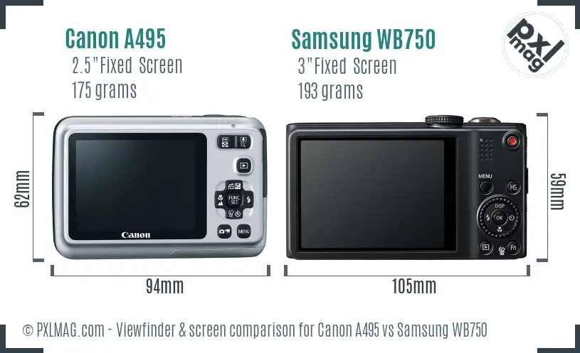 Canon A495 vs Samsung WB750 Screen and Viewfinder comparison