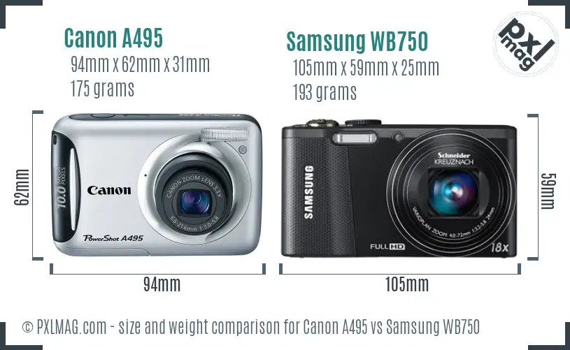 Canon A495 vs Samsung WB750 size comparison