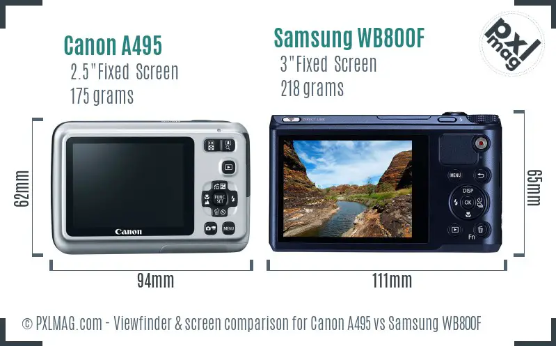 Canon A495 vs Samsung WB800F Screen and Viewfinder comparison
