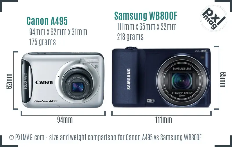 Canon A495 vs Samsung WB800F size comparison
