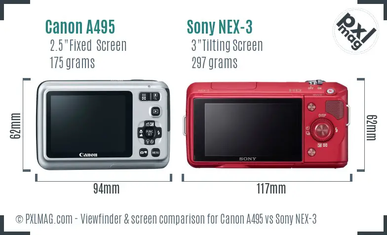 Canon A495 vs Sony NEX-3 Screen and Viewfinder comparison
