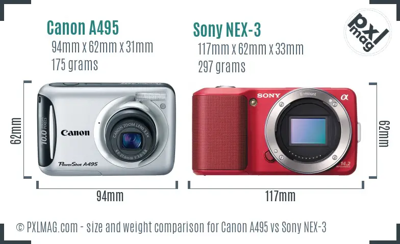 Canon A495 vs Sony NEX-3 size comparison