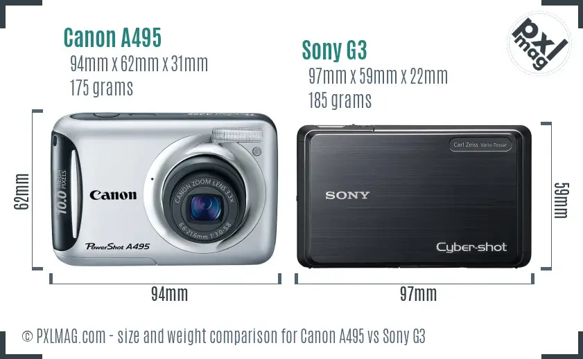 Canon A495 vs Sony G3 size comparison