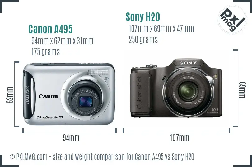 Canon A495 vs Sony H20 size comparison Canon A495 vs Sony H20 size comparison