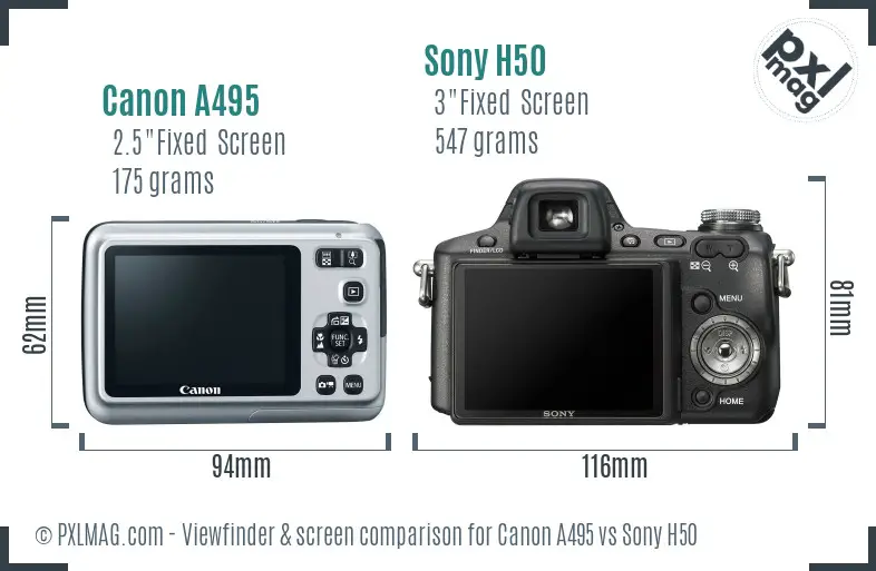 Canon A495 vs Sony H50 Screen and Viewfinder comparison Canon A495 vs Sony H50 Screen and Viewfinder comparison