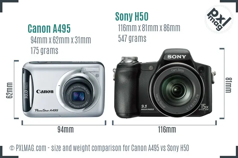 Canon A495 vs Sony H50 size comparison Canon A495 vs Sony H50 size comparison