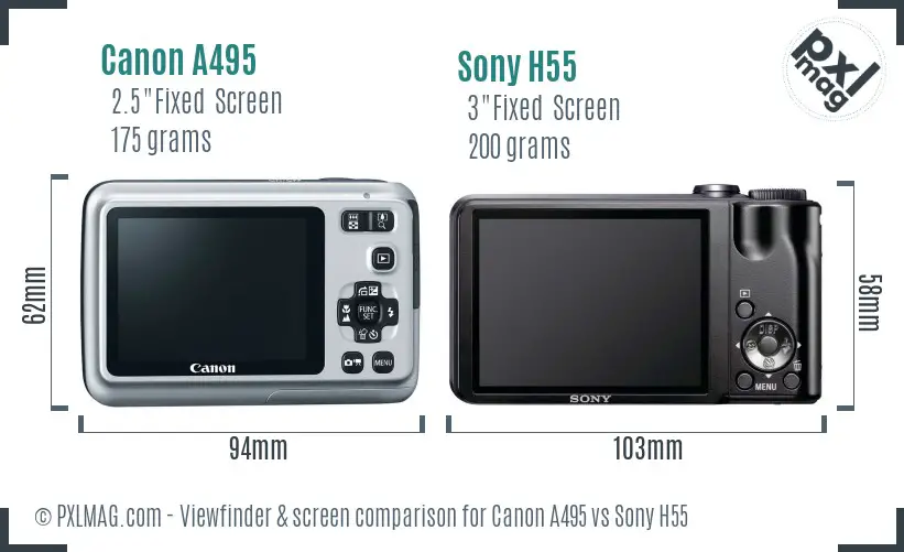 Canon A495 vs Sony H55 Screen and Viewfinder comparison