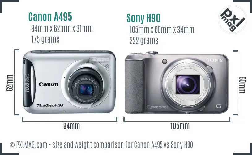 Canon A495 vs Sony H90 size comparison Canon A495 vs Sony H90 size comparison
