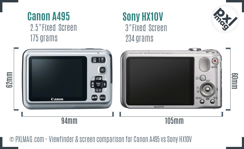Canon A495 vs Sony HX10V Screen and Viewfinder comparison