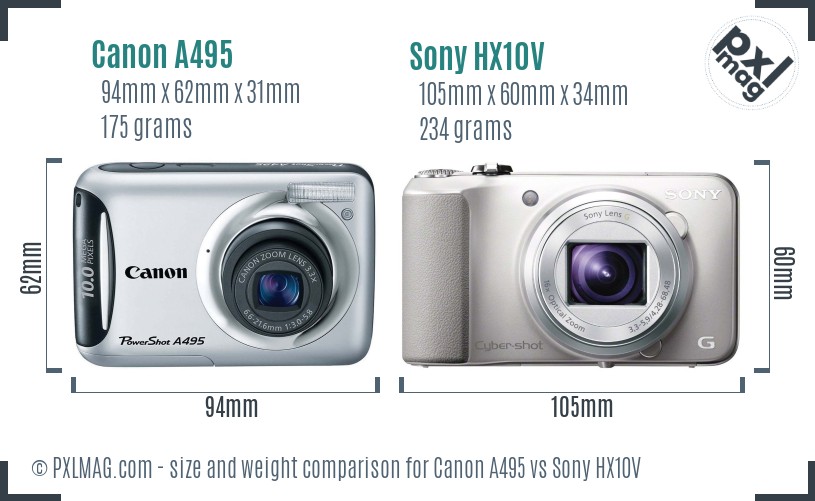 Canon A495 vs Sony HX10V size comparison Canon A495 vs Sony HX10V size comparison