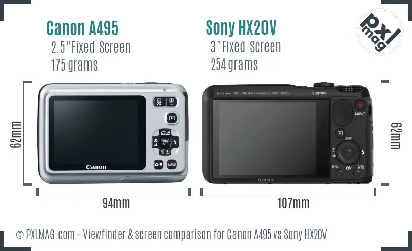 Canon A495 vs Sony HX20V Screen and Viewfinder comparison