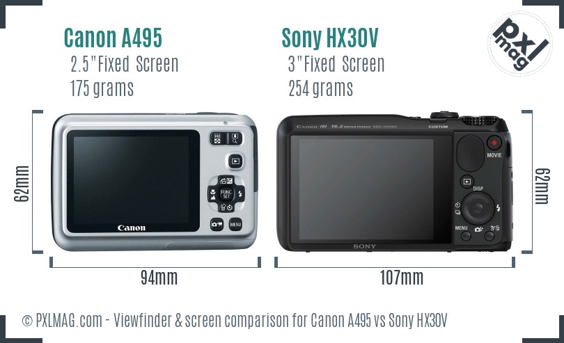 Canon A495 vs Sony HX30V Screen and Viewfinder comparison