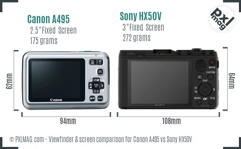 Canon A495 vs Sony HX50V Screen and Viewfinder comparison