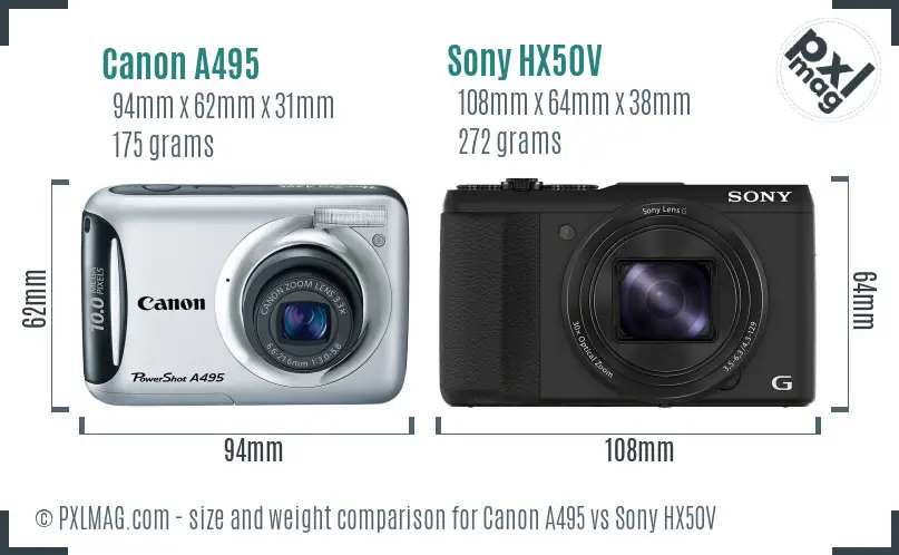 Canon A495 vs Sony HX50V size comparison