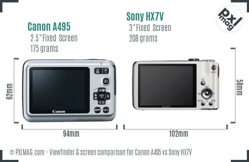 Canon A495 vs Sony HX7V Screen and Viewfinder comparison