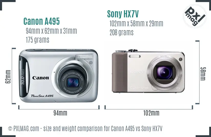 Canon A495 vs Sony HX7V size comparison
