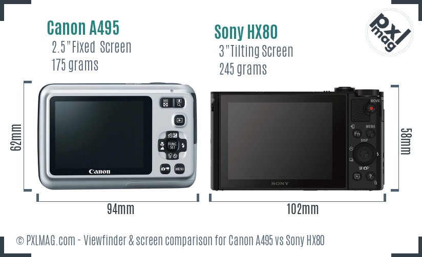 Canon A495 vs Sony HX80 Screen and Viewfinder comparison