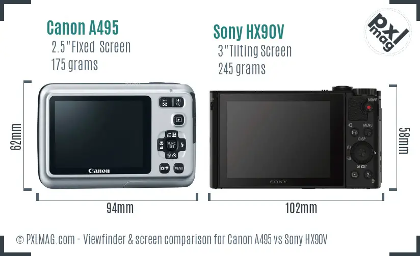 Canon A495 vs Sony HX90V Screen and Viewfinder comparison
