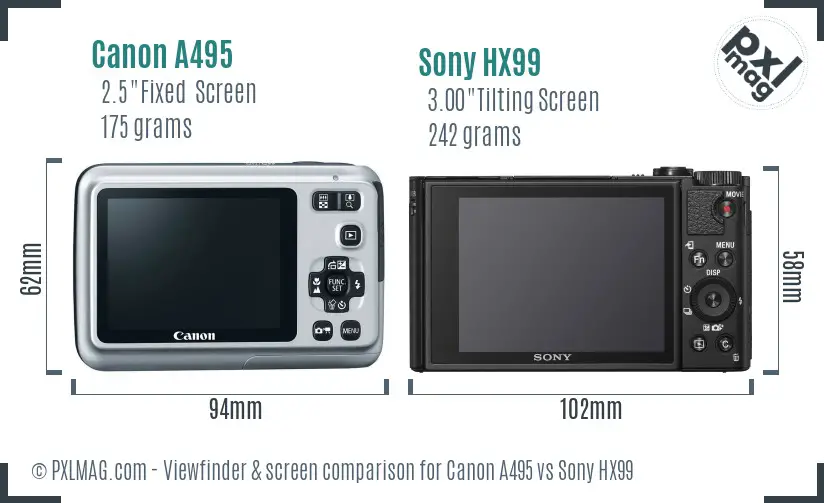 Canon A495 vs Sony HX99 Screen and Viewfinder comparison