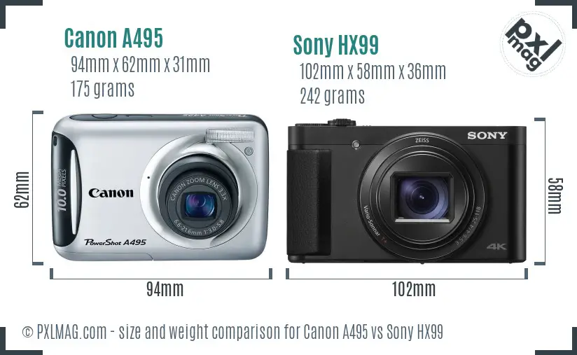 Canon A495 vs Sony HX99 size comparison