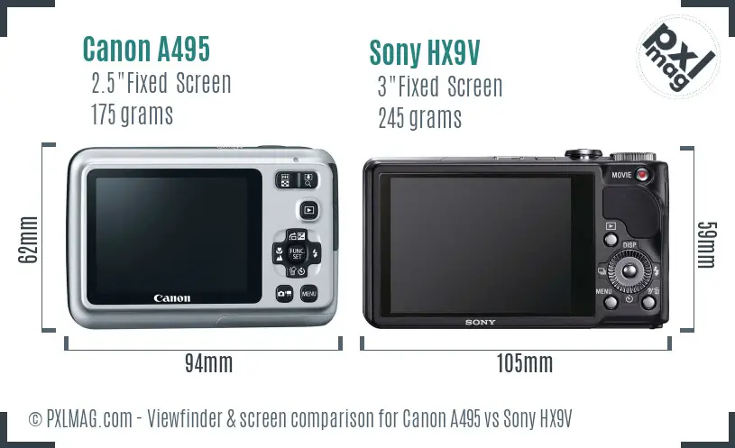 Canon A495 vs Sony HX9V Screen and Viewfinder comparison