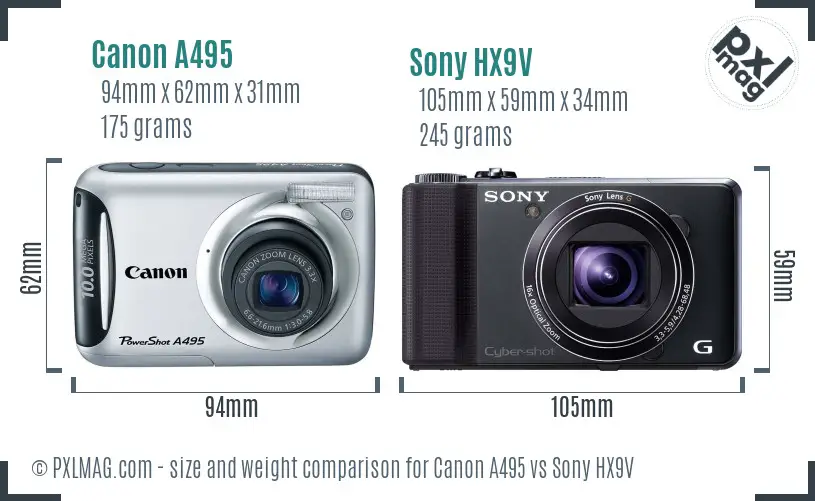 Canon A495 vs Sony HX9V size comparison
