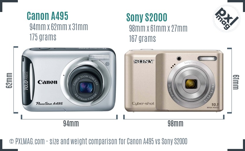 Canon A495 vs Sony S2000 size comparison
