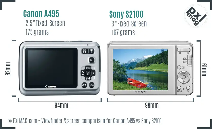 Canon A495 vs Sony S2100 Screen and Viewfinder comparison