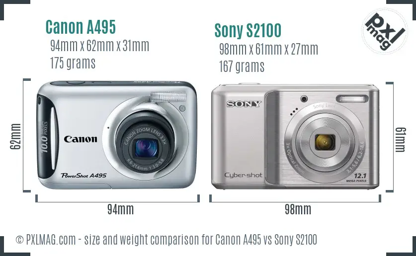 Canon A495 vs Sony S2100 size comparison