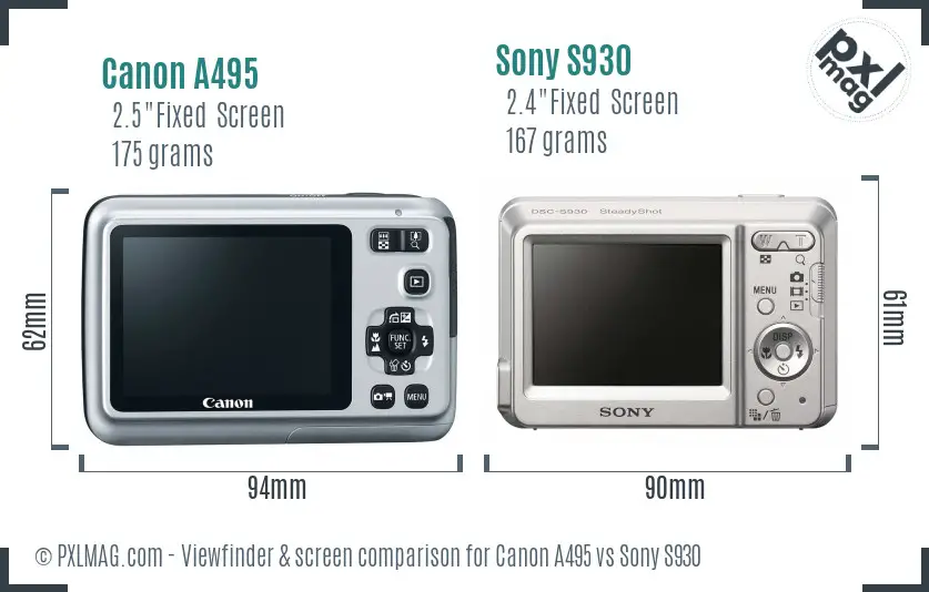 Canon A495 vs Sony S930 Screen and Viewfinder comparison