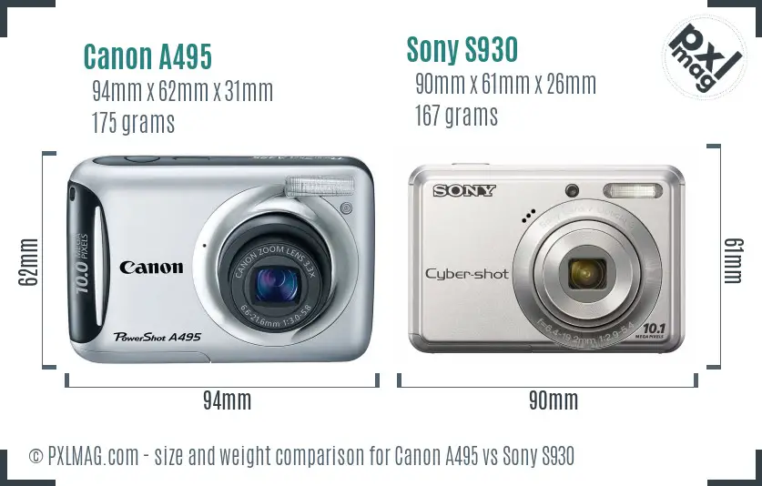Canon A495 vs Sony S930 size comparison