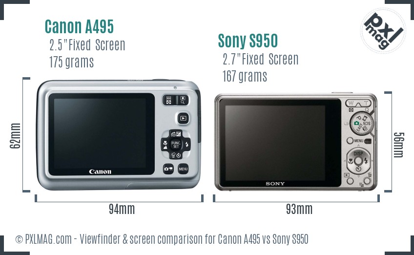Canon A495 vs Sony S950 Screen and Viewfinder comparison