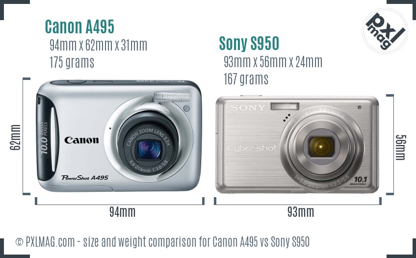 Canon A495 vs Sony S950 size comparison Canon A495 vs Sony S950 size comparison