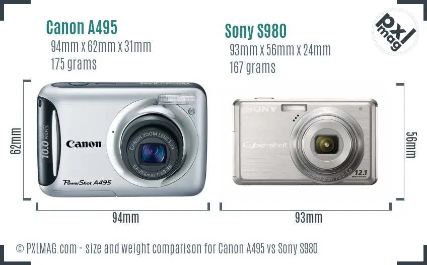 Canon A495 vs Sony S980 size comparison Canon A495 vs Sony S980 size comparison