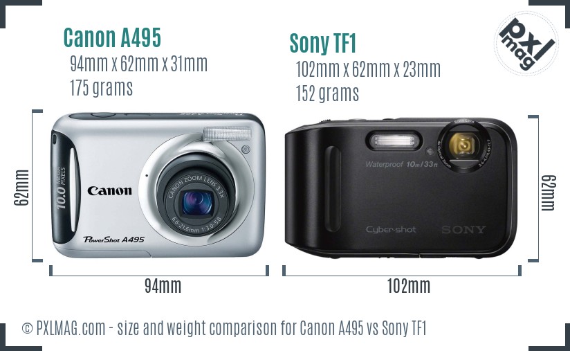 Canon A495 vs Sony TF1 size comparison