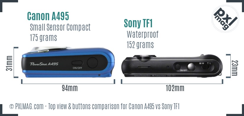 Canon A495 vs Sony TF1 top view buttons comparison