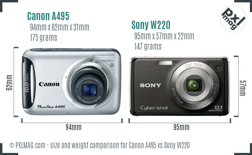 Canon A495 vs Sony W220 size comparison