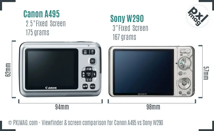 Canon A495 vs Sony W290 Screen and Viewfinder comparison Canon A495 vs Sony W290 Screen and Viewfinder comparison
