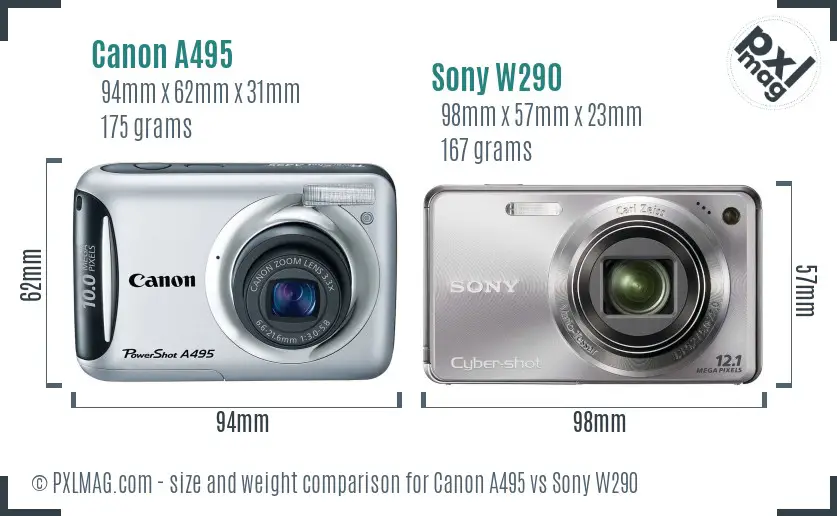 Canon A495 vs Sony W290 size comparison Canon A495 vs Sony W290 size comparison