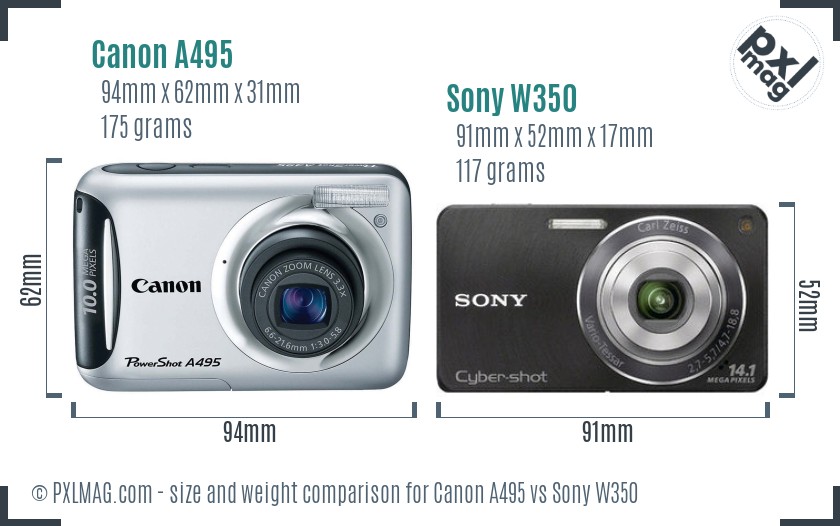 Canon A495 vs Sony W350 size comparison