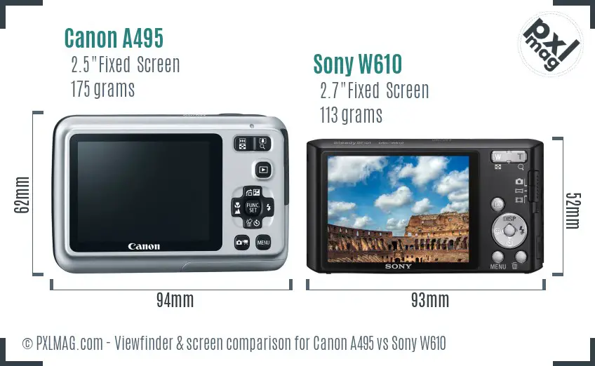 Canon A495 vs Sony W610 Screen and Viewfinder comparison Canon A495 vs Sony W610 Screen and Viewfinder comparison