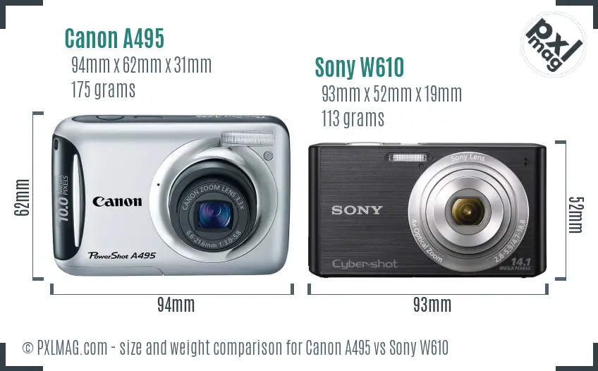 Canon A495 vs Sony W610 size comparison Canon A495 vs Sony W610 size comparison