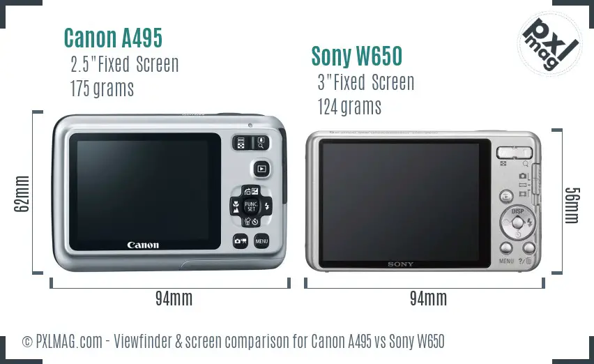 Canon A495 vs Sony W650 Screen and Viewfinder comparison Canon A495 vs Sony W650 Screen and Viewfinder comparison