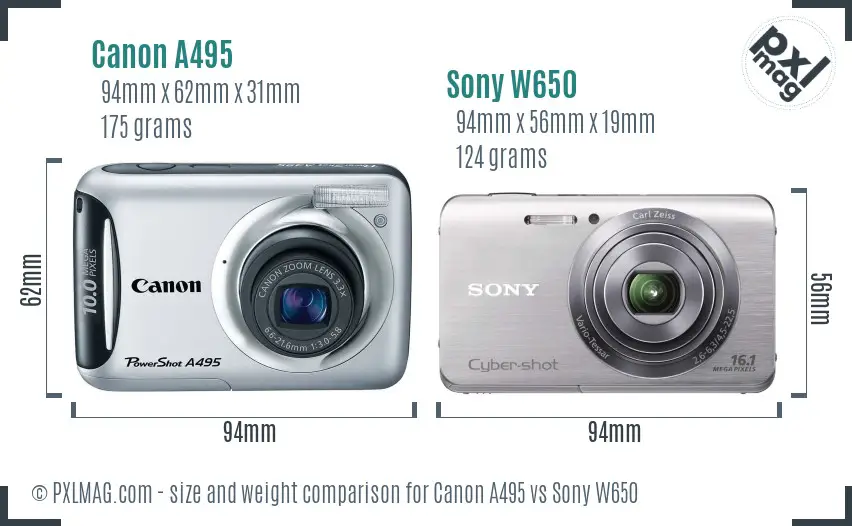 Canon A495 vs Sony W650 size comparison Canon A495 vs Sony W650 size comparison