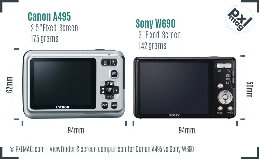 Canon A495 vs Sony W690 Screen and Viewfinder comparison