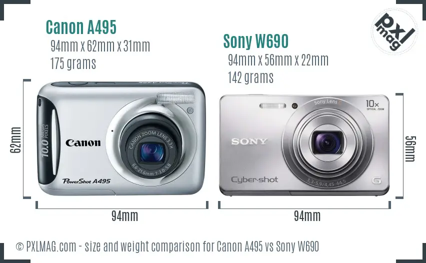 Canon A495 vs Sony W690 size comparison