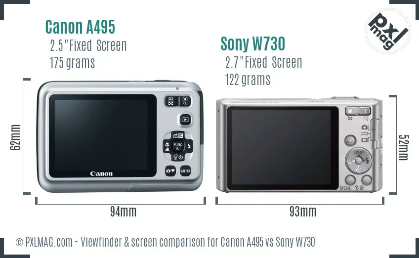 Canon A495 vs Sony W730 Screen and Viewfinder comparison