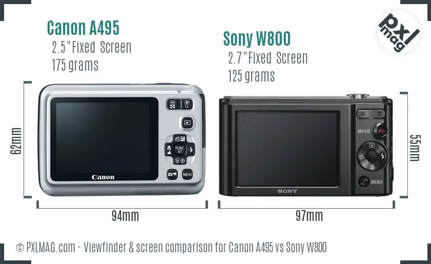 Canon A495 vs Sony W800 Screen and Viewfinder comparison