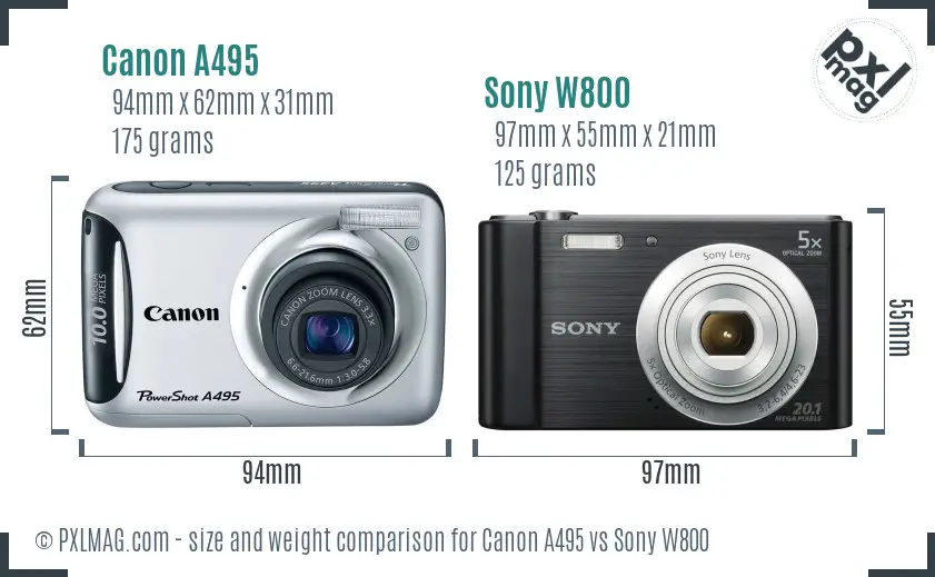 Canon A495 vs Sony W800 size comparison